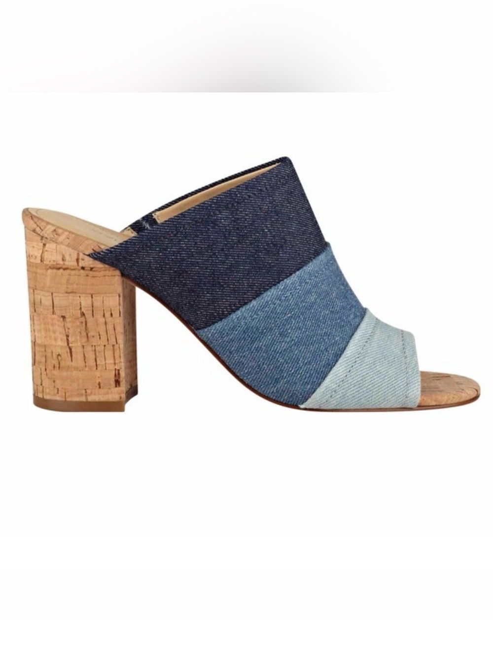 Marc Fisher Denim Patchwork Cork Block Heel Mule - Multi-Blue